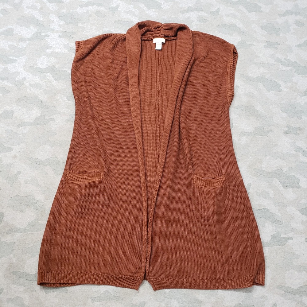 Chico's Cardigan Sweater Womens 1 Brown Knit Open Front Layering Sleeveless